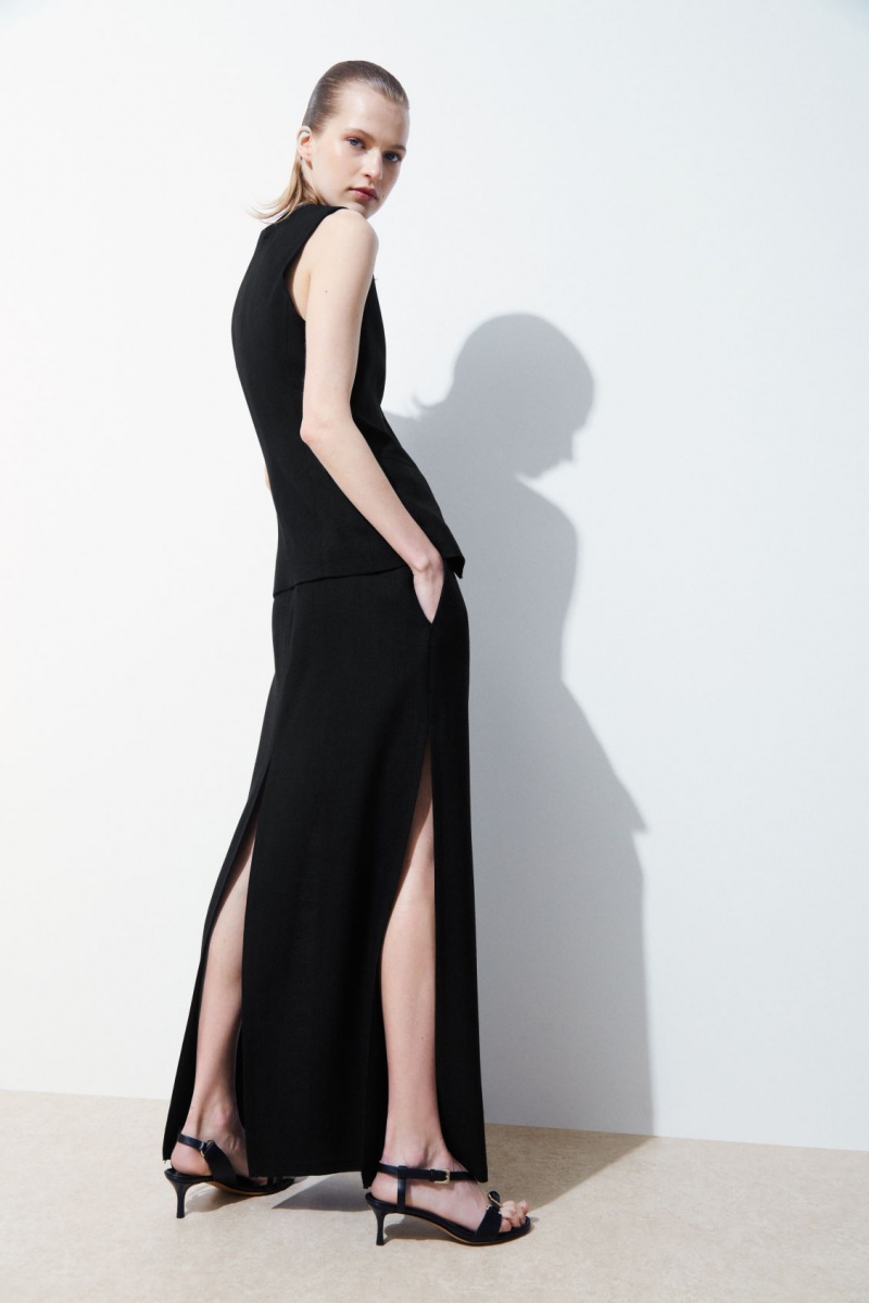 COS The High-Slit Maxi Pencil Szoknya Női Fekete | FBWL-17608