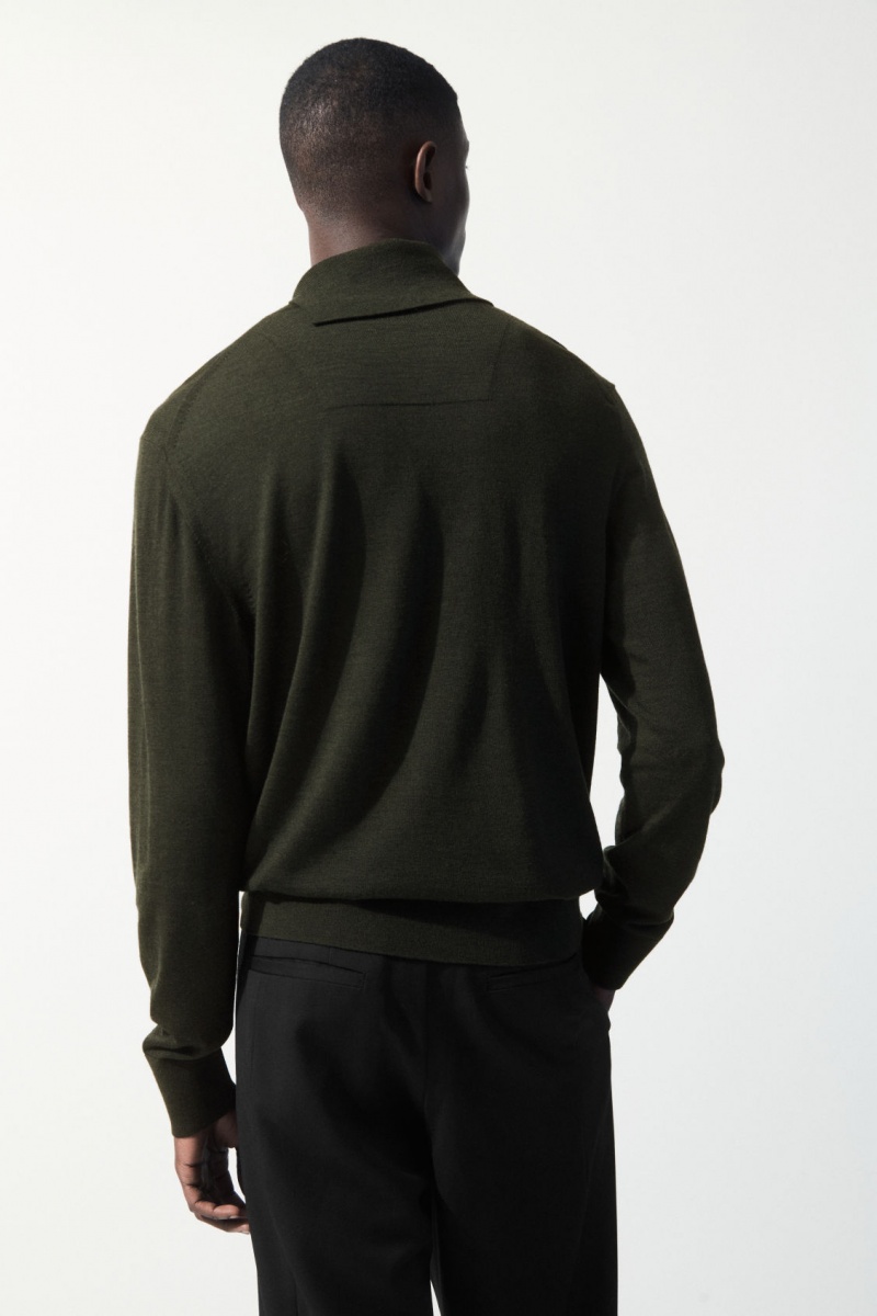 COS The Merino Gyapjú Roll-Neck Pulóverek Férfi Sötétzöld | PBLH-67509