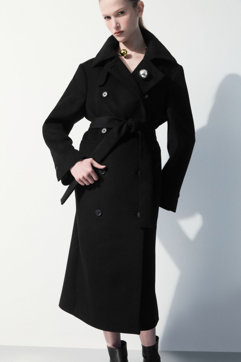 COS The Recycled-Cashmere Trench Kabátok Női Fekete | XPDU-94625