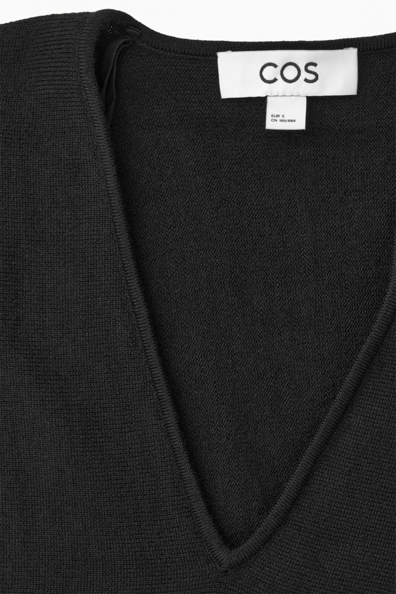 COS V-Neck Merino Gyapjú Batwing Pulóverek Női Fekete | AYQO-07526