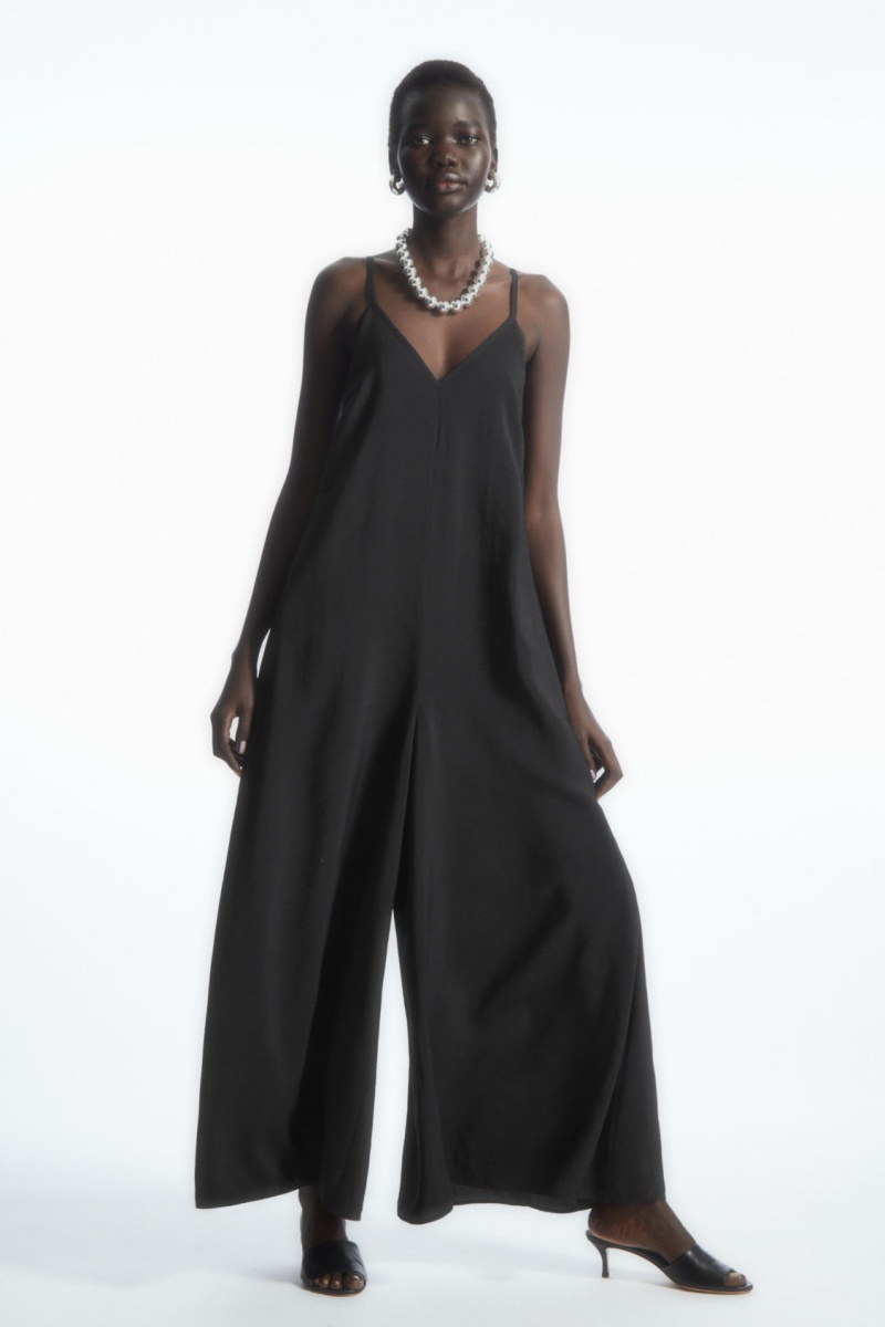 COS V-Neck Széles Cipő-Leg Jumpsuit Női Fekete | FEAC-80597