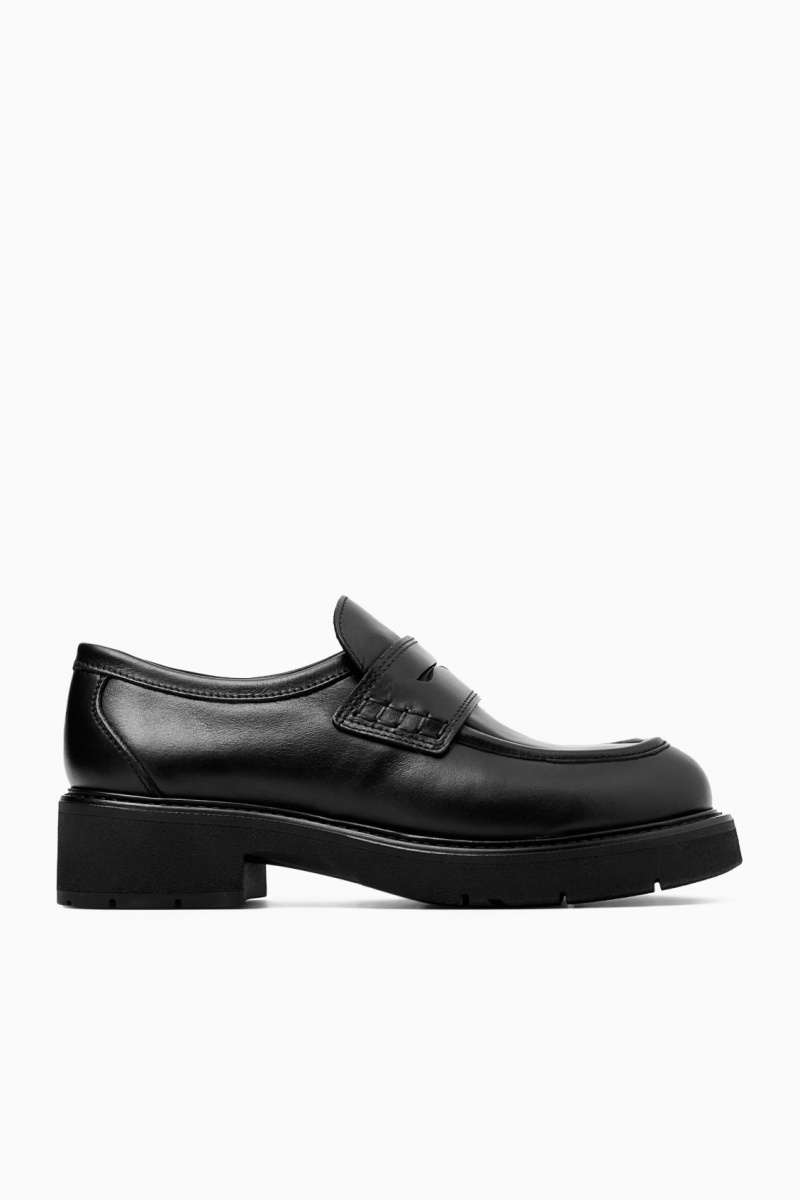 COS Vaskos Bőr Penny Loafers Női Fekete | GAOW-39741