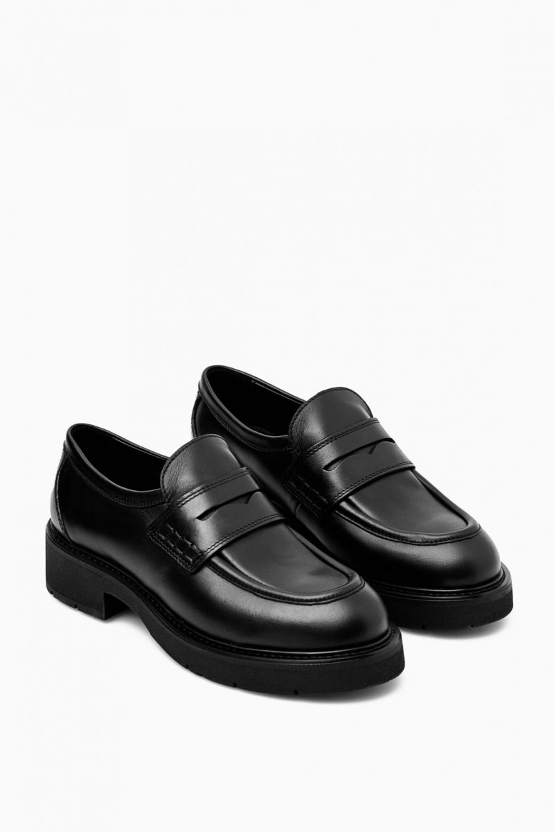 COS Vaskos Bőr Penny Loafers Női Fekete | GAOW-39741