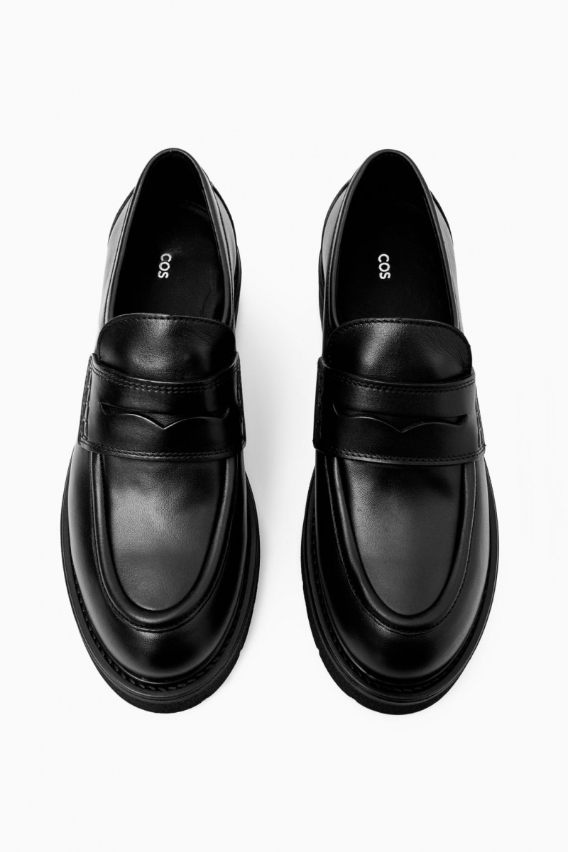 COS Vaskos Bőr Penny Loafers Női Fekete | GAOW-39741