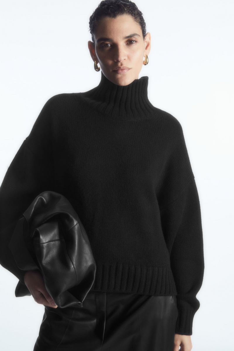 COS Vaskos Pure Cashmere Turtleneck Pulóverek Női Fekete | LRQP-25813