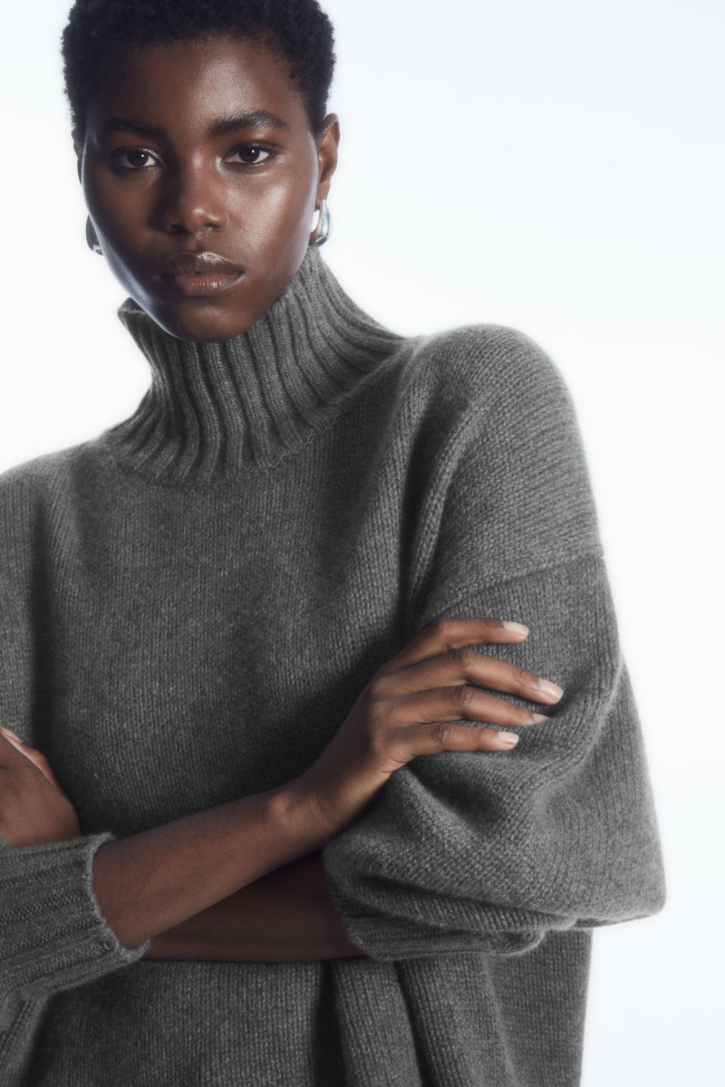 COS Vaskos Pure Cashmere Turtleneck Pulóverek Női Sötétszürke | ZWKM-81506