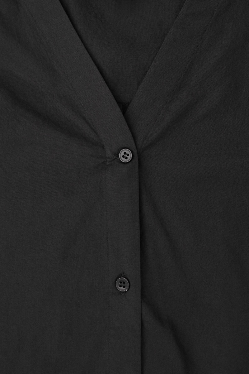 COS Voluminous V-Neck Poplin Ingek Női Fekete | XFTQ-16438