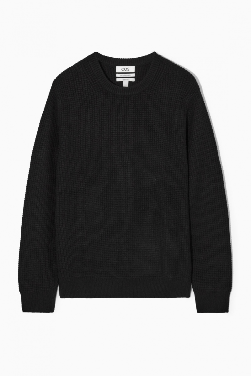 COS Waffle-Knit Pure Cashmere Pulóverek Férfi Fekete | WVZE-85209