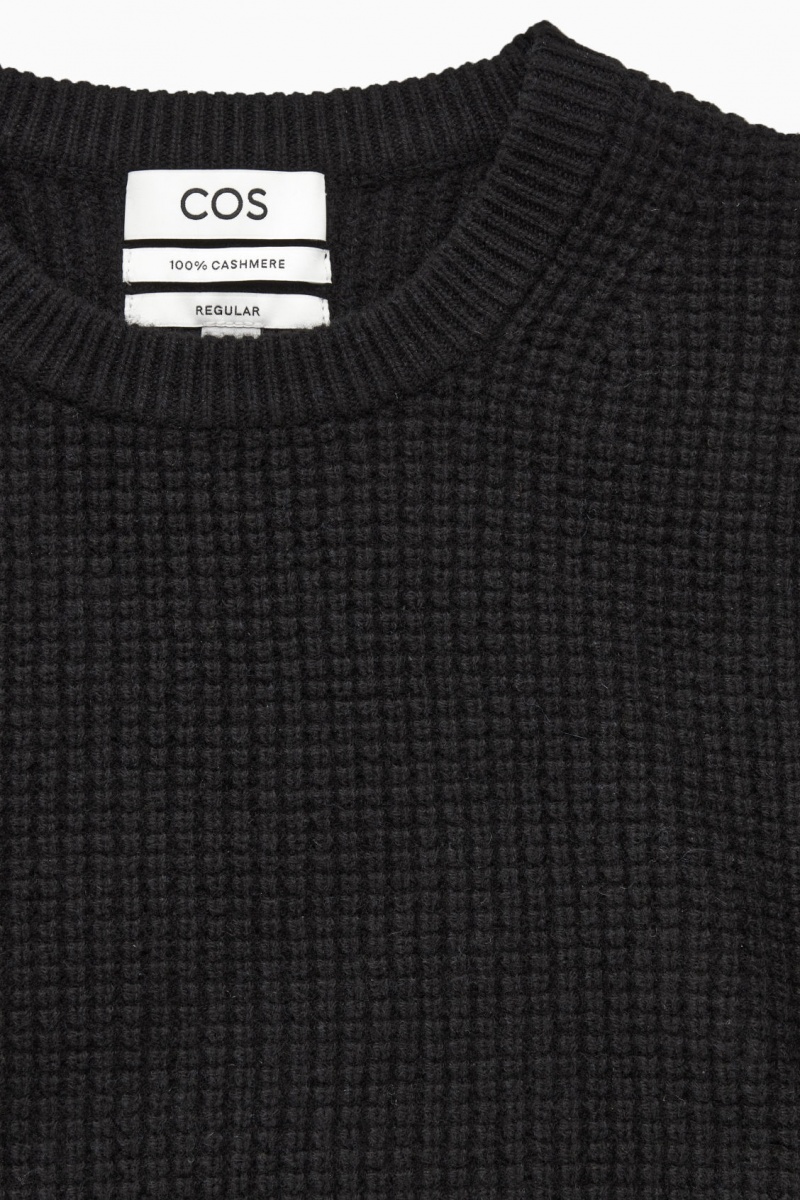 COS Waffle-Knit Pure Cashmere Pulóverek Férfi Fekete | WVZE-85209