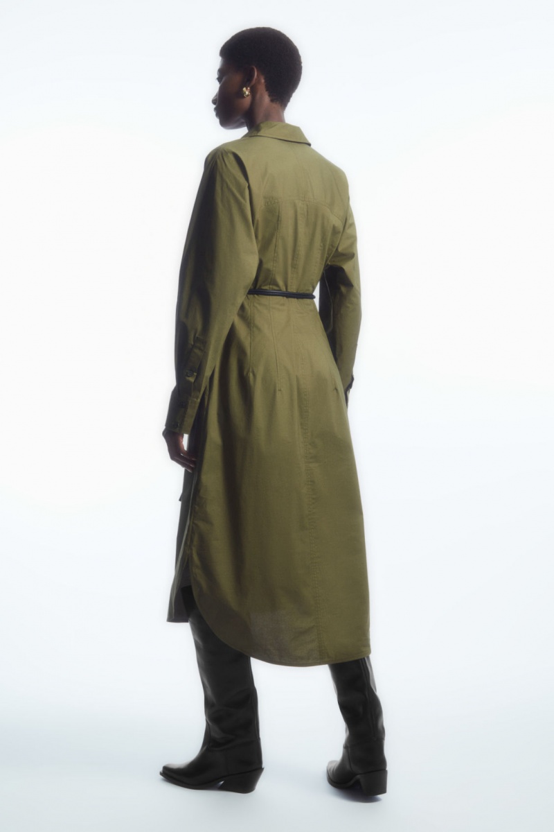 COS Waisted Midi Ruha Női Khaki Zöld | PVTF-42635