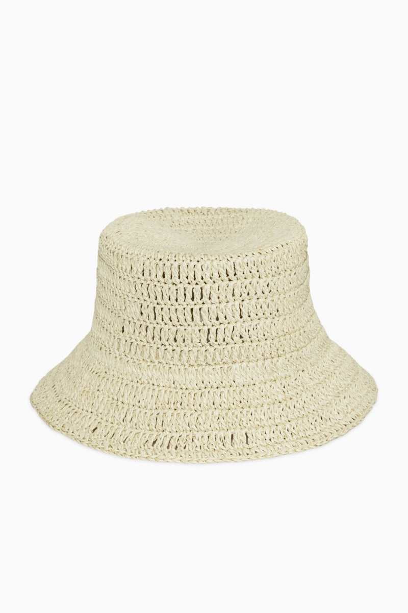 COS Woven Straw Bucket Kalap Női Bézs | URIB-50624