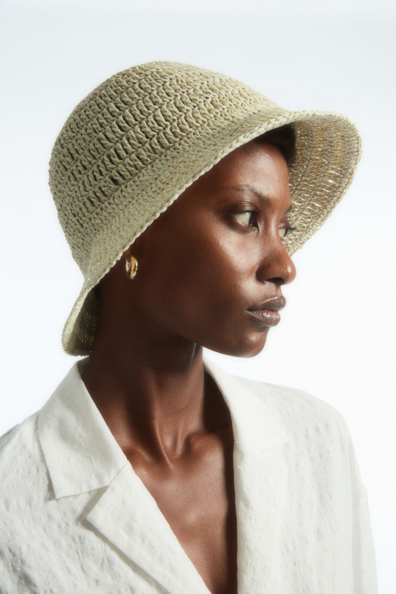 COS Woven Straw Bucket Kalap Női Bézs | URIB-50624