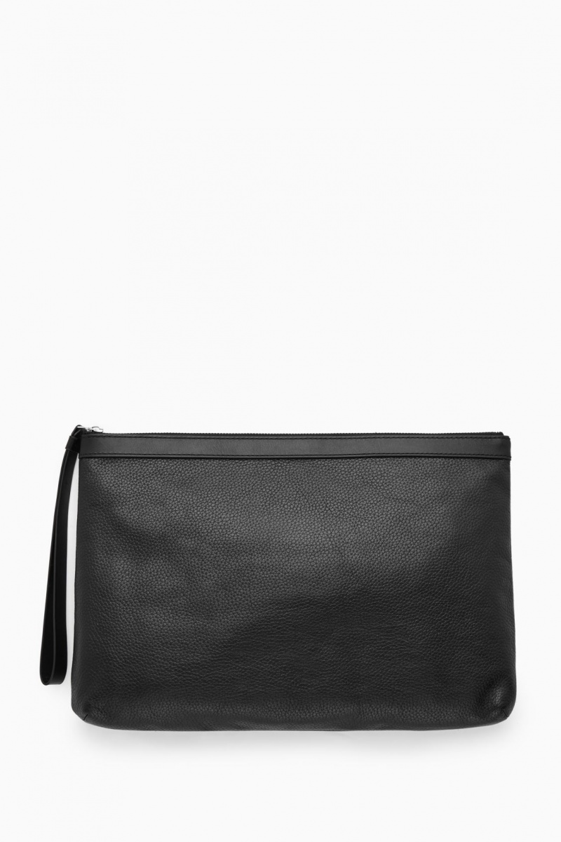 COS Zipped Folio Pouch Grained Bőr Pouches Férfi Fekete | JCKU-17249