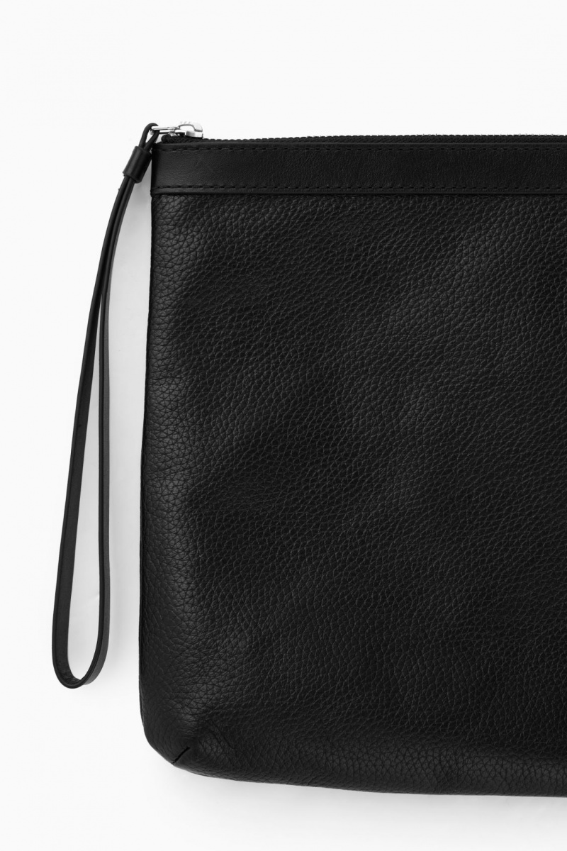 COS Zipped Folio Pouch Grained Bőr Pouches Férfi Fekete | JCKU-17249